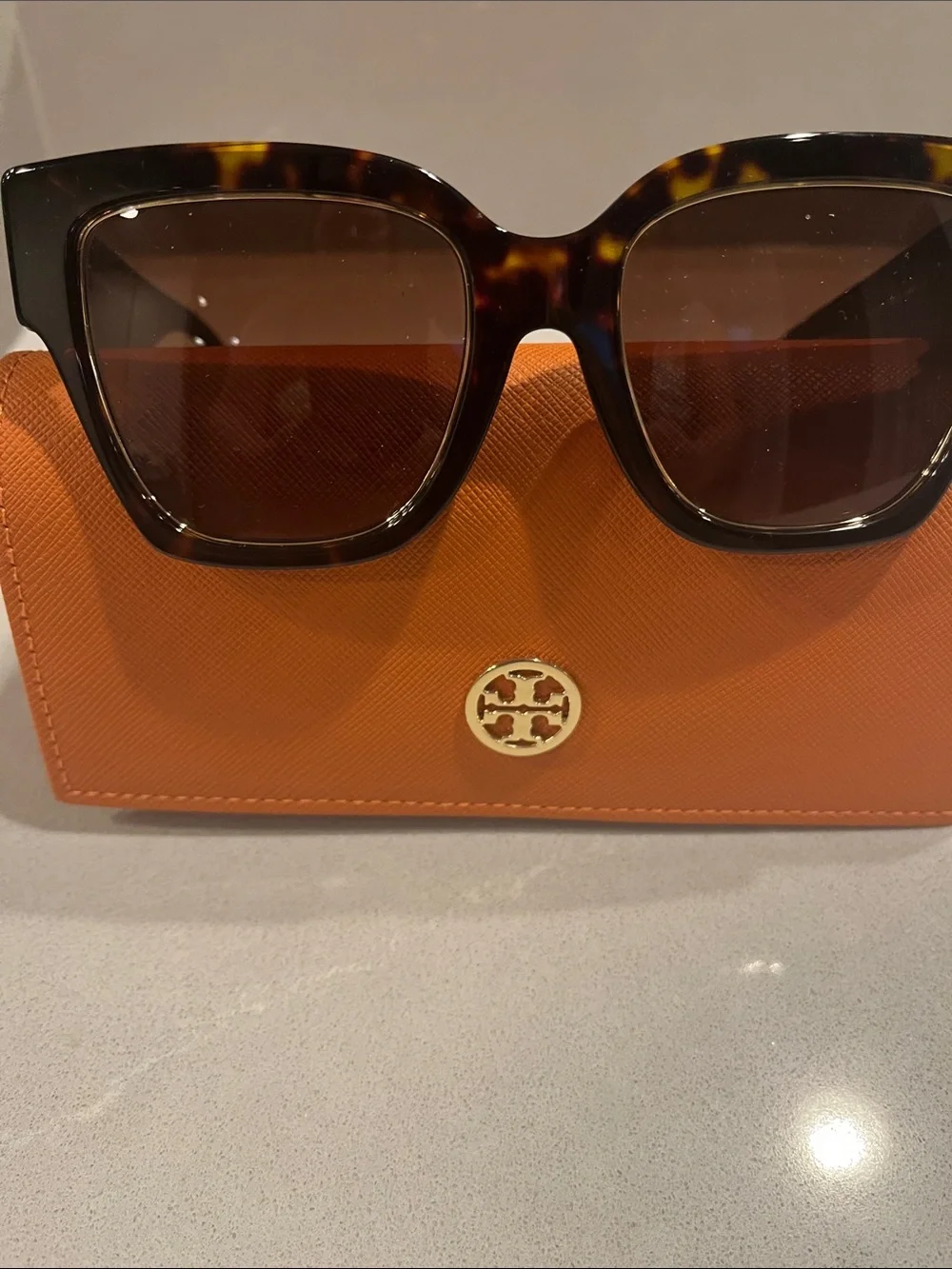 Tory Burch Tortoiseshell Square Sunglasses with Brown Lenses